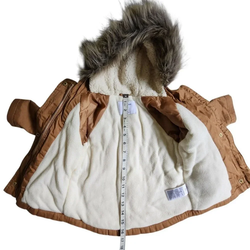 Old Navy Nice 'N Toasty Brown Faux Fur Hooded Parka Jacket Sz Toddler Girl's 2T